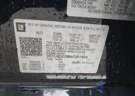 2021 GMC Sierra 1500 from USA, damaged, VIN 3GTU9DED9MG207904
